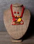 Blue Pottery Guccha Necklace With One Bead Earring (Red)